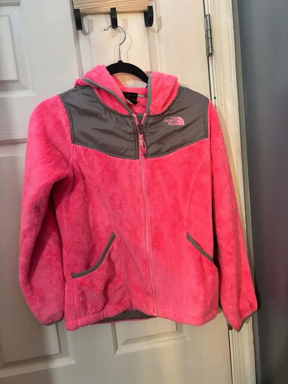 The North Face Girl's Oso Full Zip Hooded Fleece Jacket Pink and Gray